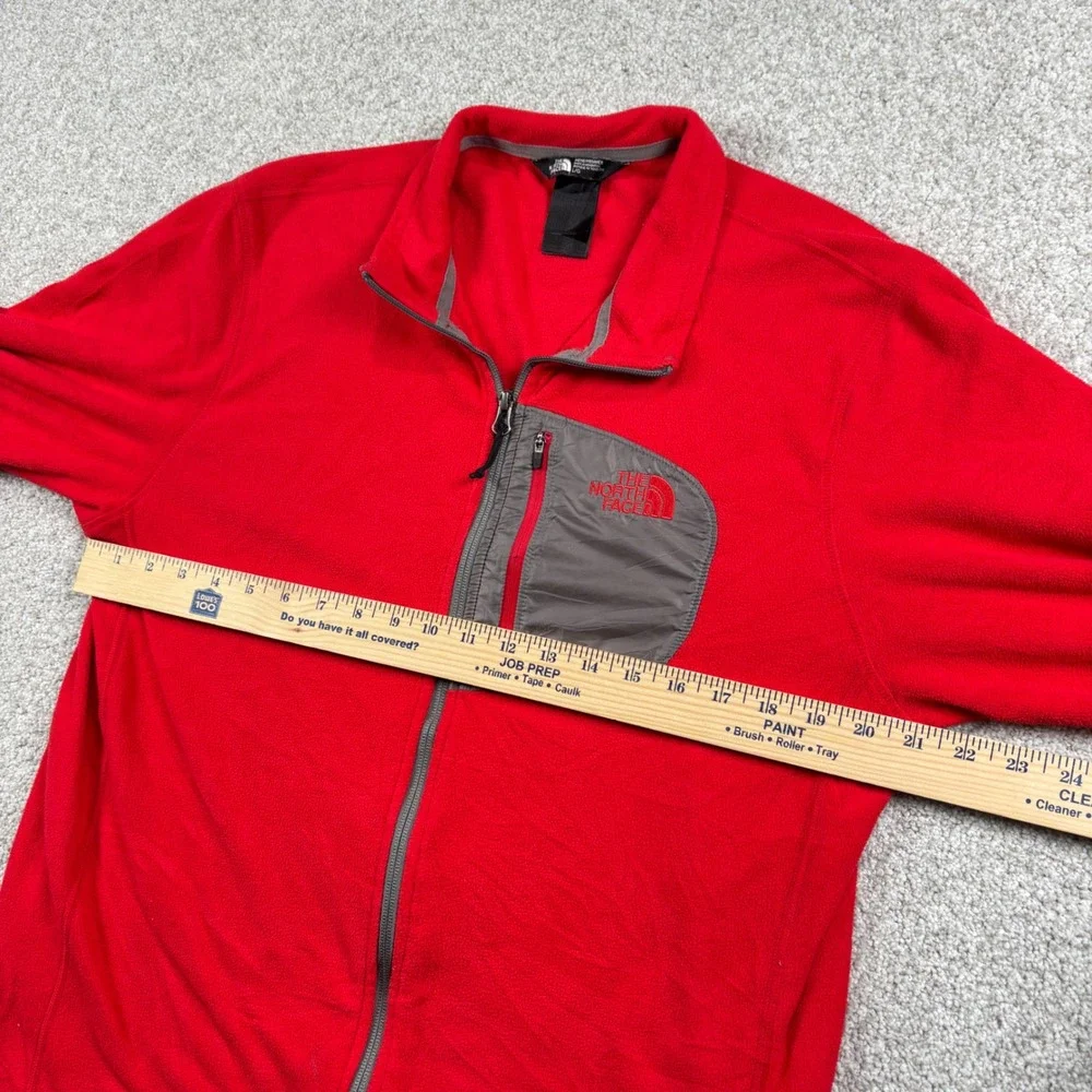 The North Face Fleece Jacket Mens L Red Full Zip Chest Pocket Mock Neck